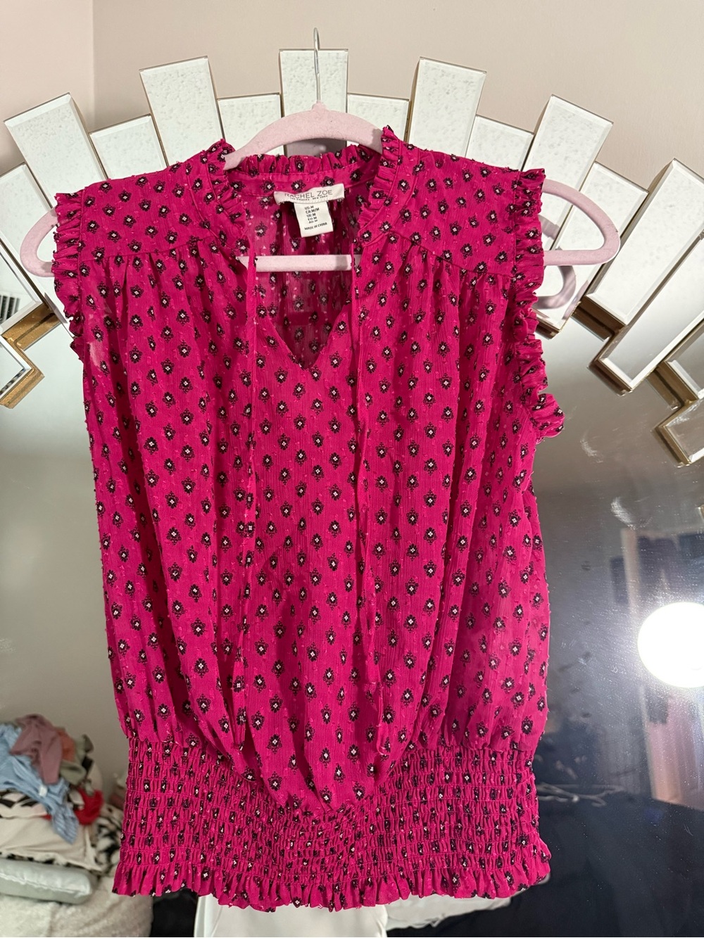 Rachel Zoe Sleeveless Blouse in Fuchsia Pink with Black Motif